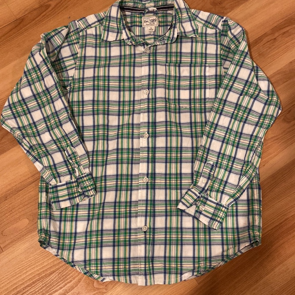Boys green check long sleeve shirt